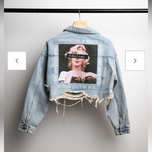 Women's Blue Jean Jacket with Graphic Design